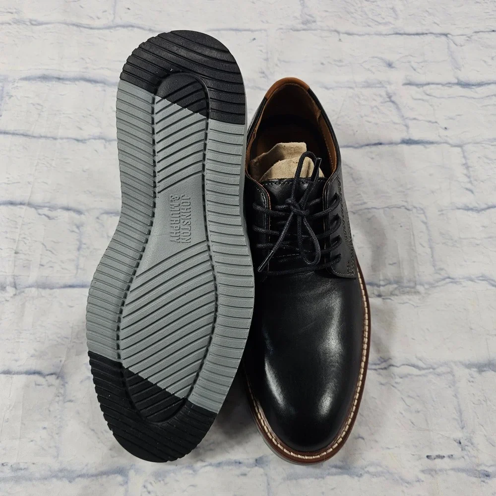 Johnston Murphy Upton Plain Toe Mens 8.5 Black Leather Dress Shoes TRUFOAM